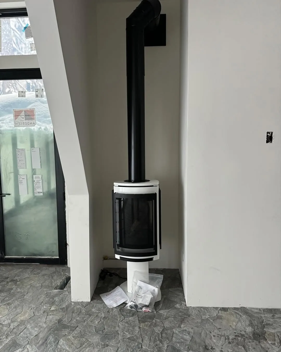 Modern A-Frame Collection Designer Cylindrical Wood-Burning Stove Interior Detail