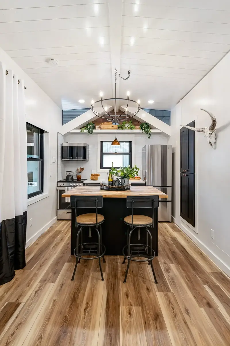 Full Open-Plan Interior — Kitchen Island & Living Zone