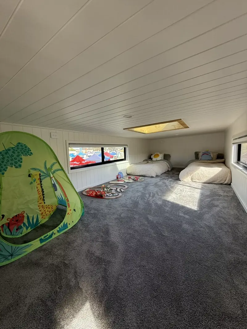 Modern Modular A-Frame Upper Level Looking Down into Living Space