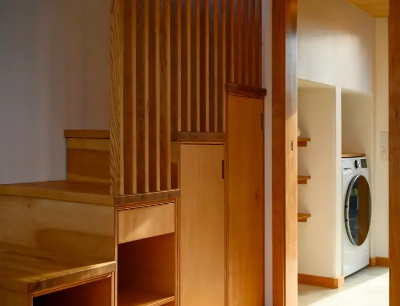 Luxury Tiny House Bathroom with Premium Dark Slate Walk In Shower and Floating Vanity