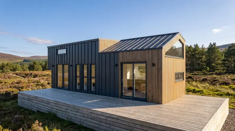 Aura Tiny Homes Nordic Slate and Warm Cedar Luxury Modular Cabin Exterior
