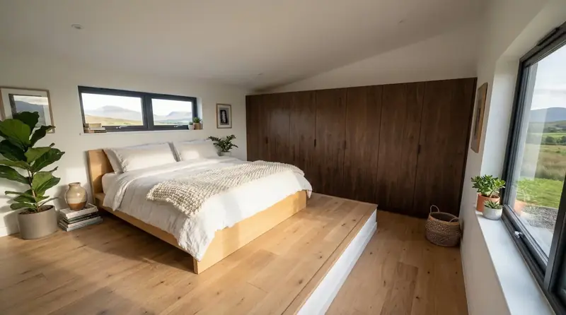 Luxury Expandable Villa Master Bedroom Suite with Oak Flooring