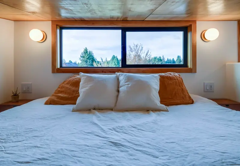 Modern Modular Home Upper Level Teak Primary Loft Lounge Space