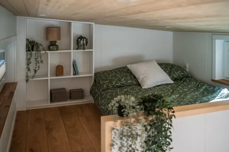 Luxury Tiny House Bathroom with Premium Dark Slate Walk In Shower and Floating Double Vanity