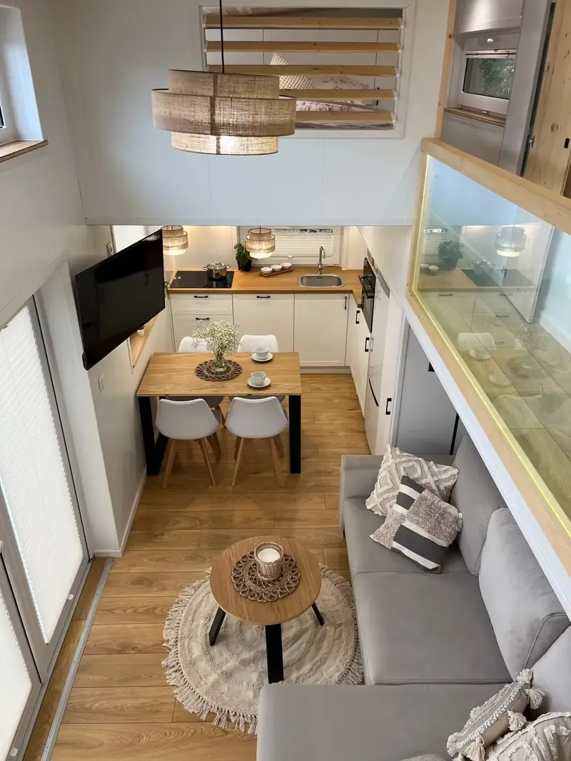 Architectural Smart Tiny House Floating Staircase and Recessed LED Light Path